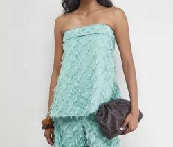 Warehouse Zöld Trapéz Alakú, Texturált Top, Vállat Szabadon Hagyó Kivágással Warehouse 40