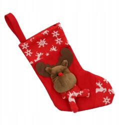 Homla Puna díszzokni, rénszarvassal, 15×32cm, piros, len, poliészter (163657)