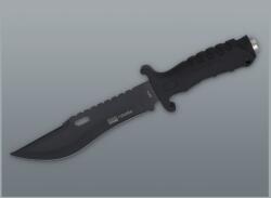 Padonio Nagyméretű fekete vadászkés dupla fűrésszel és szövet tokkal - 32, 5 cm (DM-8-1603)
