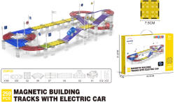 Mamido Set de construcție magnetic pentru pistă de curse cu mașinuță electrică 259 piese XXL MT1469 (MT1469) Jucarii de constructii magnetice
