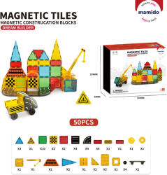 Mamido Set de construcție magnetic pentru oraș cu macara, 50 piese (MT1226) Jucarii de constructii magnetice