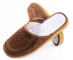 Maximus Férfi Bőr Házipapucs, velúr bőr, Size 43, barna színben (65C00)