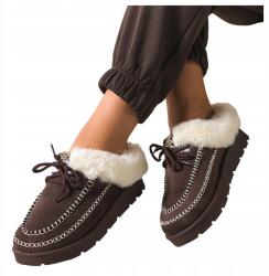 Casu Női Csokoládé Színű Papucs, Kényelmes, Szőrmés, Díszvarrással, 38-as Méret (7103800000386)