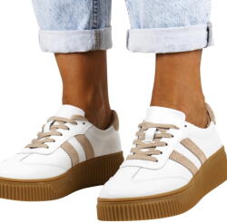 Filippo Női Sneakers, fehér-bézs, Size 38, bőr, platform talppal (6776 BIAŁE BEŻ)