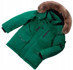 F-26 sötétzöld téli kabát, Size 12 (152cm), szőrmével, műtoll töltettel (YF-2047A2)