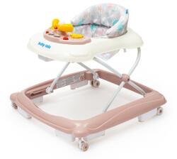 Baby Mix bébikomp zenélő játékpulttal, szilikon kerekekkel - Púderrózsaszín állatkás