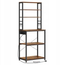 Songmics Loft konyhai polc, 6 polc, elosztóval, 167cm magas, MDF, acél, fekete-barna (KKS124K01)