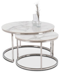  Fehér Márvány/Ezüst Dohányzóasztal Szett. AMARA MAX (ME-ME-MAXAMARA-BM-SR-CER-L)