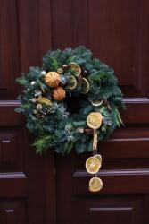  Karácsonyi Koszorú, nemesfenyőből, 40cm, kézzel készített, karácsonyi dekoráció (Wianek z żywej jodły Nobilis)