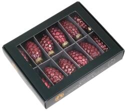  Rubin vörös színű matt toboz formájú üveg karácsonyfadísz 6cm 12db