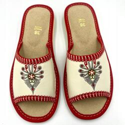 Maximus Női Házipapucs, Size 37, hímzett, fehér-piros (2R)