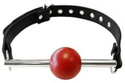 Rouge Leather Ball Gag with Removable Rubber Red Ball with Stainless Steel Rod BLACK/RED