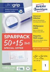 Avery-Zweckform Etikett, univerzális, 210x297 mm, AVERY ZWECKFORM, "Sparpack", 65 etikett/csomag (AY6603) - officesprint