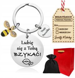  Kulcstartó, gravírozott, méhecske szív, acél, ajándék (ZAWIESZKA Z GRAWEREM, PERSONALIZOWANY BRELOK)