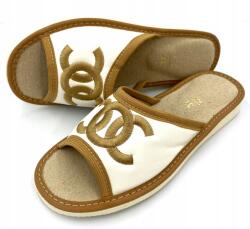 Maximus Női házipapucs, fehér-barna, Size 37, eco bőr talpbetét, EVA talp (07Z04)