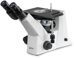 KERN OLM 170 inverz metallográfiai, anyagvizsgálati mikroszkóp 50x/100x/200x/500x nagyítás, végtelen optikai egység, állítható asztal, állítható fényerejű 5 W-os LED ráeső megvilágítás, trinokuláris (OLM 1