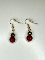  Piros Lendület - Jade & Hematit Minimal Fülbevaló (JJF74)