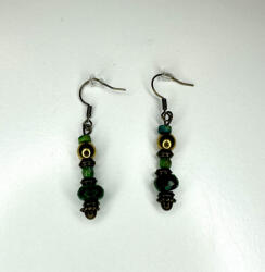  Erdő Harmata - Zöld Gyöngyös Fülbevaló (JJF67)