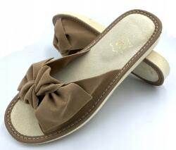 Maximus Női Bőr Papucs, Topánka, otthoni, strandpapucs, masnival, bézs, Size 40 (K0-001)
