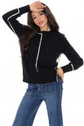 RohBoutique Pulover casual cu banda contrastant Negru Aimelia BR2931