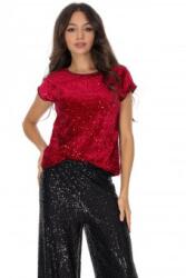 RohBoutique Bluza scurt din catifea cu paiete Rosu Aimelia BR2938