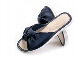 Maximus Női Bőr Papucs, Size 38, sötétkék, masnival, strandpapucs (Z0-00)