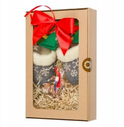 Nowo Női Papucs, zokni, Karácsonyi Ajándék Szett, hópehely hímzéssel, bélelt, csúszásmentes