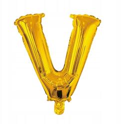 brokatove Arany fólia lufi, V betű, 40cm, születésnapra, esküvőre
