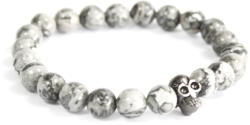 AWM Cink Koponya / Szürke Achát - Drágakő Karkötő