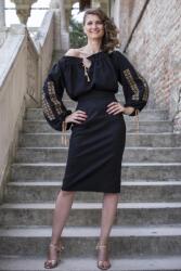STRAIE Ie Contemporana Neagra Cu Broderie Coloane