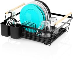 Vilde Edénytartó rács, Vilde, 45x33x18 cm, rozsdamentes acélból, kivehető csepegtető tálca, fa fogantyúk, könnyen tisztítható, fekete (229188)