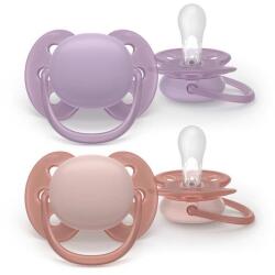 Philips Set 2 suzete Philips Avent Ultra Soft SCF091/43, cu disc flexibil, pentru pielea sensibila a bebelusului, ortodontice, fara BPA, 6-18 luni (Mov/Roz) (SCF091/43)
