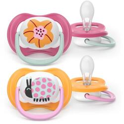 Philips Set 2 suzete Philips Avent Ultra Air SCF080/27 care lasa pielea bebelusului sa respire, ortodontice, fara BPA, 6-18 luni (Roz/Portocaliu) (SCF080/27)