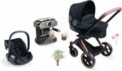 Corolle Set cărucior combinație triplă cu scaun auto Cybex Black 3in1 Pram Corolle și aparat de cafea cu sunete și lumini (CO141870-10)