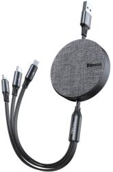 Baseus Кабел Baseus Fabric 3-in-1 Flexible Cable (CAMLT-BYG1), от USB-A(м) към USB-C/Lightning/microUSB(м), 1.2m, сив (CAMLT-BYG1 / 40873)