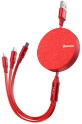 Baseus Кабел Baseus Fabric 3-in-1 Flexible Cable (CAMLT-BY09), от USB-A(м) към USB-C/Lightning/microUSB(м), 1.2m, червен (CAMLT-BY09 / 54817)