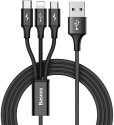 Baseus Кабел Baseus Rapid 3-in-1 USB Cable (CAMLT-SU01), от USB-A(м) към USB-C/Lightning/microUSB(м), 1.2m, 15W, черен (CAMLT-SU01 / 50940)