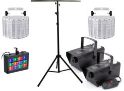  Party Set M6 & - 8211; 2x Füstgép + stroboszkóp + 2x fényeffekt + fényállvány