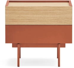 Teulat Téglavörös-natúr színű éjjeliszekrény tölgyfa dekorral Otto - Teulat