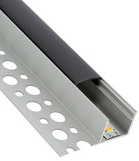 ANRO LED Profile ALP-025 Ezüst - Burkolatba süllyeszthető, oldalfali alu profil LED szalaghoz (Fekete búrával) (LP313 - LP-UNICOV1-BLK)