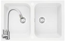 Laveo SRC_620T+SAP4-F090KW - LAVEO Celia 80 kétmedencés gránit mosogató dugókiemelővel 760X480 fehér + ZEGOR csaptelep fehér szett (SRC_620T+SAP4-F090KW)