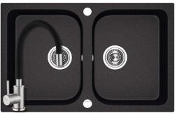 Laveo SRC_720B+SAP4-F090KB - LAVEO Celia 80 kétmedencés gránit mosogató dugókiemelővel 760X480 matt fekete + ZEGOR csaptelep fekete szett (SRC_720B+SAP4-F090KB)