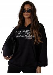 ME GUSTA Női oversize kapucnis pulóver, fekete, pamut, univerzális méret