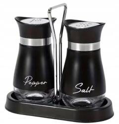  Dikom fekete só- és borsszóró készlet, üveg, acél, 11cm magas (5907296310125)