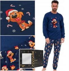 Cornette Férfi Karácsonyi Pizsama Hosszú Ujjú Sötétkék Kutyás Pamut XL (115/294)
