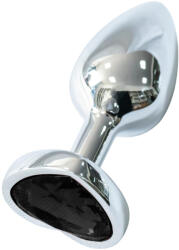 Sunfo - fém anál plug szív alakú fekete kővel (ezüst) (5999576181099) - bujaalmok