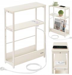 SONGMICS Keskeny kisasztal, oldalsó segédasztal, tápcsíkkal, tejfehér, 18×45×58cm (LET335W02)