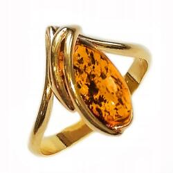  Arany Gyűrű, borostyánkővel, 925-ös ezüst, aranyozott, Size 17 (CzarBursztynu 1g06)