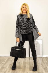 SHOPIKA Bluza oversize cu imprimeu artistic si croi lejer asimetric, negru cu gri Talie unica