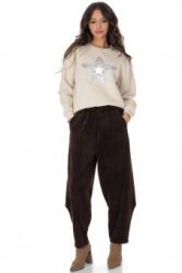 ROH Pantaloni dama cu croiala tip barrel din corduroy, Maro Aimelia TR569